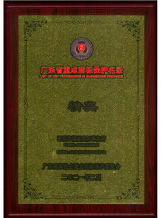廣東省重點商標保護名錄納入證書獎牌-精英；.png